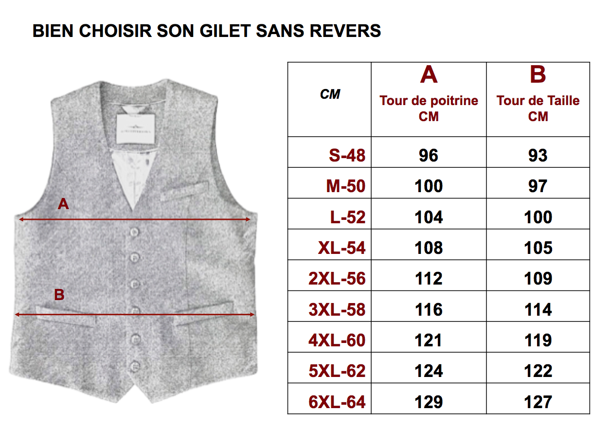 Taille 2024 gilet homme